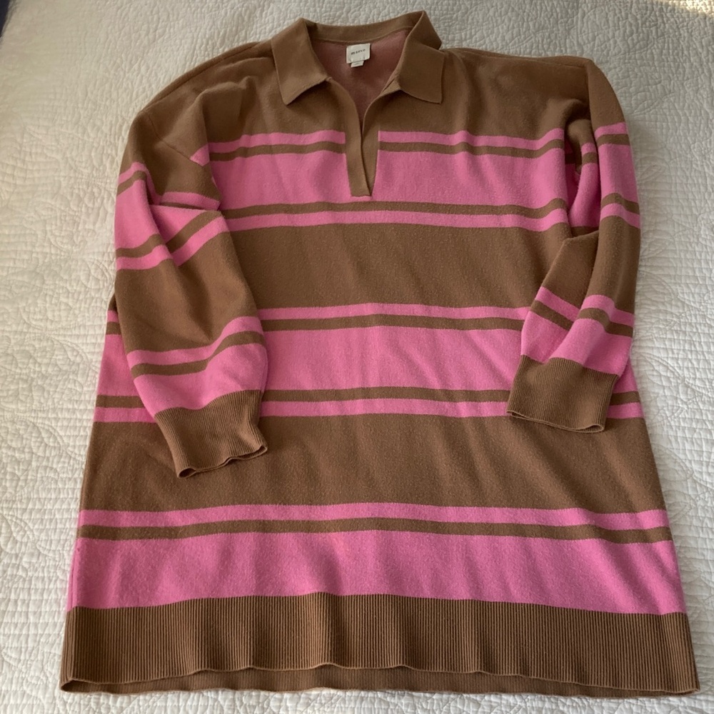 Maeve Brown and Pink Striped Long-sleeved Sweater Dress, Large